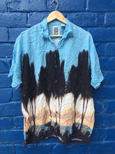 Vintage 90s silhouette palm tree blue beige overwized rayon hawaiian shirt size large